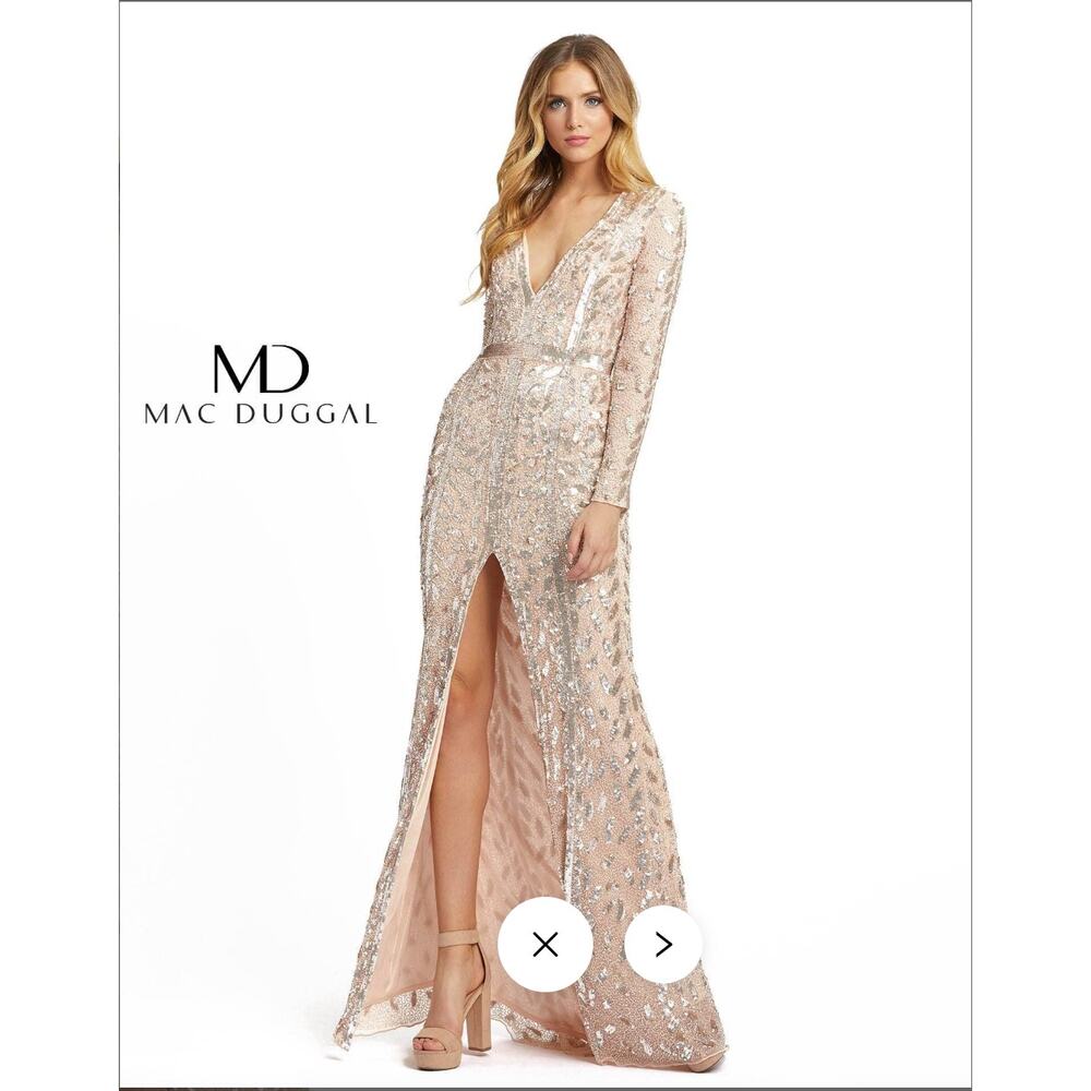 NWT Mac Duggal Rose Gold Embellished Long Sleeve Dress Formal Gown Sequins 14 - Picture 15 of 16